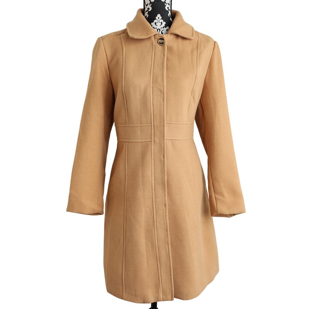 Women's Classic Old Money Tan Single Breasted Waist Shaping Peacoat Topcoat - NS